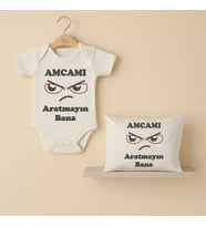 Pia Baby B32 %100 Pamuk Amcamı Aratmayın Bana Yazılı Tasarlanabilir Bebek Body Ve Yastık Kılıfı (Ekru)