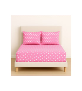 Desenli 140 x 200 cm Pembe Yıldız Lastikli Çarşaf ve 2 Adet Yastık Kılıfı
