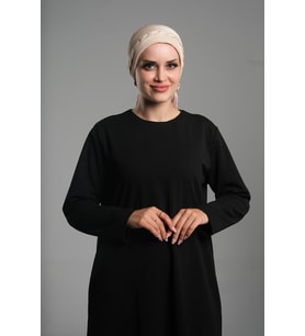 Bej Pratik Hazır Geçmeli Tesettür Bone Fukuro Piliseli Örgülü Güllü 1823_12