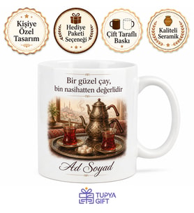 Kahveciye Çay Demleyenlere Kıraathane Sohbeti Çay Tepsisi Kupa Bardak Hediye