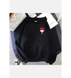 Itachi Uchiha Logo Ön-Arka Baskılı Kapşonlu Sweatshirt