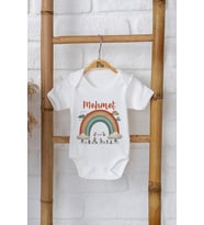 Pia Baby Premium %100 Pamuk İsme Özel Organik Baskılı Çıtçıtlı Bebek Body Zıbın Modelleri 5076-16 (Ekru)