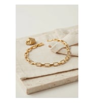Mey İthalat® Gold Renk Pirinç Sıralı Kare Model Zirkon Taşlı Bileklik