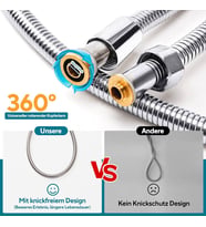 SPİRAL DUŞ HORTUMU 360 DERECE LÜX ÇELİK ÖRGÜLÜ METAL SOMUNLU 150 - 170cm