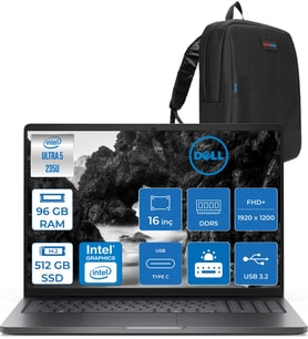 Dell Pro 16 Intel Core Ultra 5 235U 4.9ghz 96GB Ddr5 512GB SSD Freedos Intel® Aı Boost 16 Inç IPS Fullhd+ (1920X1200) Taşınabilir Bilgisayar PC16250BTO105F37 + Zetta Çanta