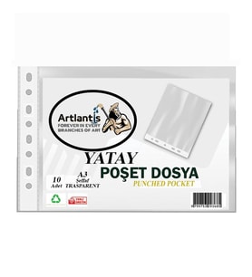 A3 Poşet Dosya Yatay 10 lu Şeffaf Föy Dosya 1 Paket Ofis Okul Büro Kenarı Delikli Poşet Dosya