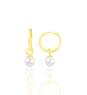 Gümüş altın yaldızlı 14 mm incili halka küpe SGTL10873GOLD
