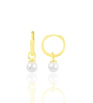Gümüş altın yaldızlı 14 mm incili halka küpe SGTL10873GOLD