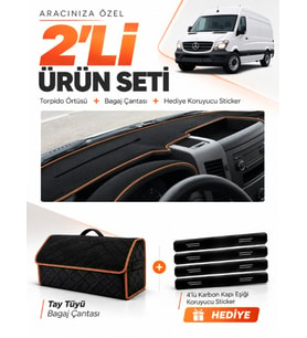 MERCEDES SPRİNTER W906 (2006-2014) Uyumlu Torpido Örtüsü + Tay Tüyü Bagaj Çantası Seti - Siyah Kahverengi