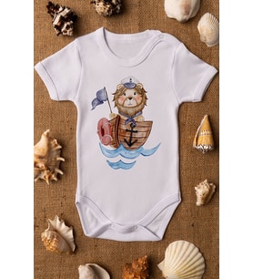 Erkek Beyaz Bebek Denizci Baskılı Çıtçıtlı Body