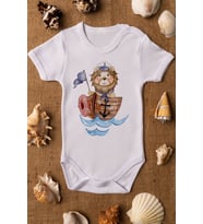 Erkek Beyaz Bebek Denizci Baskılı Çıtçıtlı Body