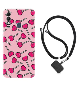 Tecno Spark 8T Kılıf Resimli Boyun Askılı İpli Desenli Silikon Heart Lollipop 1414
