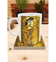 Kediler ve Sanat/Gustav Klimt The Kiss Set 8 - Standart Kupa-Taş Bardak Altlığı 1