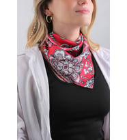 Kırmızı Şal Desen Fular Bandana 55-55 cm KDNF23