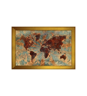 Harita Temalı Kanvas Tablo 80 x 110 cm Gold Çerçeve