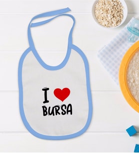 BK Kids I Love Bursa Tasarımlı Mavi Bebek Mama Önlüğü - Model 1