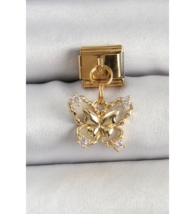 316L Çelik Sallantılı Zirkon Taşlı Model Gold Renk Nomination Charm
