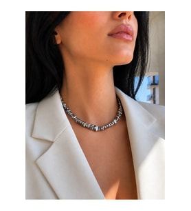 Alnis Atelier Gri Hematit Doğal Taş Kadın Kolye - Amorf Kesim Choker, 40+5 cm