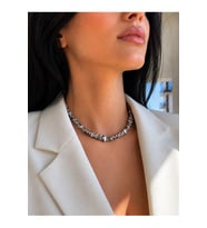Alnis Atelier Gri Hematit Doğal Taş Kadın Kolye - Amorf Kesim Choker, 40+5 cm