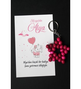 50 Adet Zincirli Ahşap Yıldız Anahtarlık Kız Bebek Hediyeliği Fil & Balon Kız 