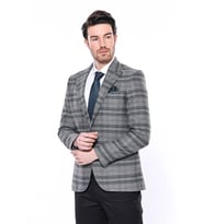 Ekose Slim Fit Tek Düğme Yeşil Erkek Ceket - Wessi