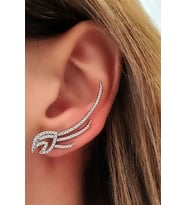 Pırlanta ışıltısında zirkon taşlı gümüş tek earcuff küpe