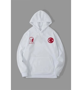 Biçomi 10 Kasım’a Özel Termal Konforlu Şardonlu Üç İplik Kapüşonlu Sweatshirt - Beyaz