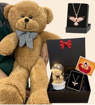Zümdürü Anka Kuşu Kolyeli Fotoğraflı Premium Hediye Seti - Büyük Kahve Peluş Ayıcıklı (Model 4)