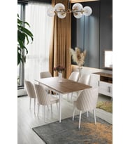 Çakıl MDF Yemek Masa 6lı Sandalye Takımı 90x145cm (Beyaz)