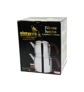 FİLİNTA JUMBO BOY ÇELİK ÇAYDANLIK SETİ ÇİFT KAPAKLI RENKLİ BAKALİT KULP ÜST DEMLİK: 2LT - ALT SULUK: 4LT KENDİNDEN SÜZGEÇLİ
