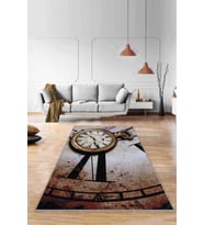 Bej Zaman Eski Saat 3D Kaymaz Tabanlı Dekoratif Halı RV360 - 100 x 160 cm
