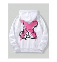 Unisex IDONT X Baskılı Oversize Baskılı Kapşonlu Sweatshirt 3 Iplik (Beyaz)