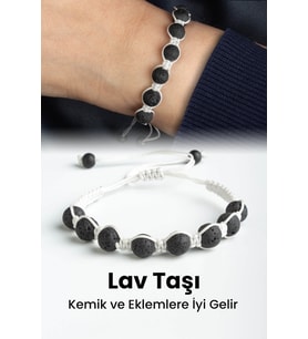 Lav Taşı Doğal Taş Siyah Küre Kesim 8mm Makrome Bileklik