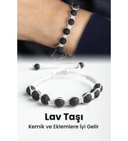 Lav Taşı Doğal Taş Siyah Küre Kesim 8mm Makrome Bileklik