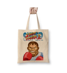 Street Fighter 2 Balrog Beyaz Bez Çanta Uzun Saplı Alışveriş Çantası Plaj Çantası