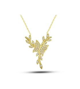 Gümüş Gold Daldaki Kelebek Kadın Kolye CSR2180993