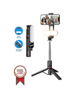 L15 Siyah Led Işıklı Selfie Çubuğu Kablosuz Tripot Selfie Monopod Selfie Stick