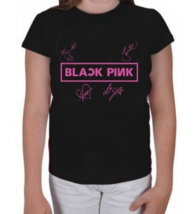 Blackpink Imza Baskılı Unisex Siyah Çocuk T-shirt