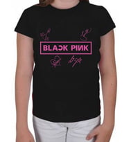 Blackpink Imza Baskılı Unisex Siyah Çocuk T-shirt