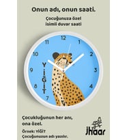 İsme Özel Asil Leopar Çocuk Odası Duvar Saati Orta Boy 30 cm Beyaz Camlı Sessiz