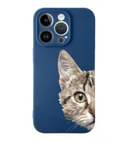 Apple iPhone 14 Pro Max Uyumlu Lansman Kılıf Catface Tasarımlı İçi Kadife Kapak-Lacivert (Şeffaf)