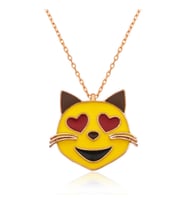 Gümüş Kalp Gözlü Kedi Emoji Bayan Kolye SL1250