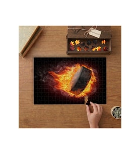 Alevli Hockey Puck Tasarımı 240 parça Ahşap Puzzle Ahşap Kutuda MP00894