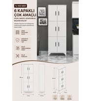 %100 MDF 6 Kapaklı Çok Amaçlı Kiler, Banyo, Ayakkabılık, Beyaz