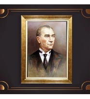 Altın Varaklı Çerçeveli Paspartulu Atatürk Tablo z5167 (Gold)