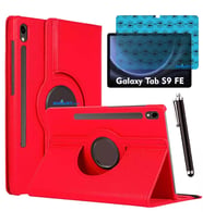 Samsung Galaxy Tab S9 FE Uyumlu Tablet Kılıfı Ekran Koruyucu Kalem Set (Kırmızı)