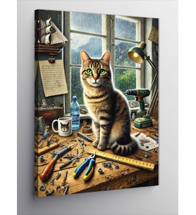 Kanvas Tablo İş Tezgağında Kedi