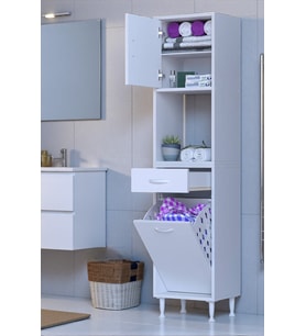 Eliusta Seris Sepetli ve Çekmeceli Banyo Dolabı  G:40 cm Çok Amaçlı Beyaz Düzenleyici 40x173x32,5 cm Dolap