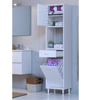 Eliusta Seris Sepetli ve Çekmeceli Banyo Dolabı  G:40 cm Çok Amaçlı Beyaz Düzenleyici 40x173x32,5 cm Dolap