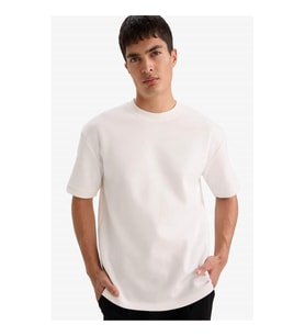 Defacto Oversize Ağır Kumaş Beyaz Erkek T-Shirt B6494AX/WT34